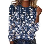 Sweat Femme sans Capuche Femme Sweat-Shirt Mode Fleurie Col Rond Pull Mode Impression Motif Sweat Sweat Femme Striped Color Oversize Veste Femme sans Capuche Top Blouse Chic Et Élégant Pas Cher