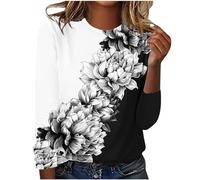 Sweat Femme sans Capuche Femme Sweat-Shirt Mode Fleurie Col Rond Pull Mode Impression Motif Sweat Sweat Femme Striped Color Oversize Veste Femme sans Capuche Top Blouse Chic Et Élégant Pas Cher