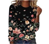 Sweat Femme sans Capuche Femme Sweat-Shirt Mode Fleurie Col Rond Pull Mode Impression Motif Sweat Sweat Femme Striped Color Oversize Veste Femme sans Capuche Top Blouse Chic Et Élégant Pas Cher