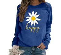 Sweat Femme sans Capuche Grande Taille Automne Et Hiver Sweat Femme Fashion DéContracté Elegant ImpriméS Lettre Chic Hauts Manches Longues Sportif Confortable Ample (Blue, S)