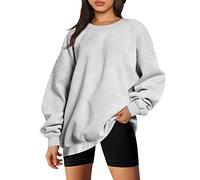 sweat femme sans capuche grande taille basic sweatshirts oversize long surdimensionné pull hiver chaud large T-shirt à manches longues col rond leger haut thermique sport entraînement top (Grey, XXXL)