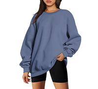 sweat femme sans capuche grande taille basic sweatshirts oversize long surdimensionné pull hiver chaud large T-shirt à manches longues col rond leger haut thermique sport entraînement top (Navy, XXL)