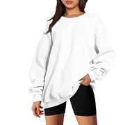 sweat femme sans capuche grande taille basic sweatshirts oversize long surdimensionné pull hiver chaud large T-shirt à manches longues col rond leger haut thermique sport entraînement (White, XXXL)