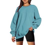 sweat femme sans capuche grande taille basic sweatshirts oversize long surdimensionné pull hiver chaud large T-shirt à manches longues col rond leger haut thermique sport entraînement top (A, XXXL)