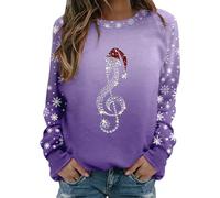 Sweat femme sans capuche manches longues col du cou coupe décontractée finition scintillante imprimé de motif flocons pull hivernal cosy tissu doux chaleur légère style tendance idéal cadeau festif