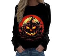 Sweat Femme sans Capuche Sweat Manche Longue, Haut Halloween Motif De FantôMe De Chat DrôLe d'horreur ImpriméEs Col Rond DéContractéE Grande Taille pour Quotidien