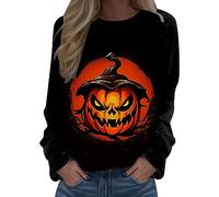 Sweat Femme sans Capuche Sweat Manche Longue, Haut Halloween Motif De FantôMe De Chat DrôLe d'horreur ImpriméEs Col Rond DéContractéE Grande Taille pour Quotidien