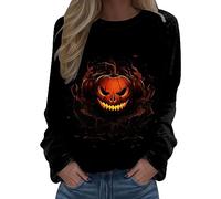 Sweat Femme sans Capuche Sweat Manche Longue, Haut Halloween Motif De FantôMe De Chat DrôLe d'horreur ImpriméEs Col Rond DéContractéE Grande Taille pour Quotidien