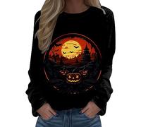 Sweat Femme sans Capuche Sweat Manche Longue, Haut Halloween Motif De FantôMe De Chat DrôLe d'horreur ImpriméEs Col Rond DéContractéE Grande Taille pour Quotidien