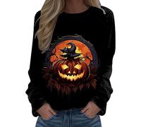 Sweat Femme sans Capuche Sweat Manche Longue, Haut Halloween Motif De FantôMe De Chat DrôLe d'horreur ImpriméEs Col Rond DéContractéE Grande Taille pour Quotidien