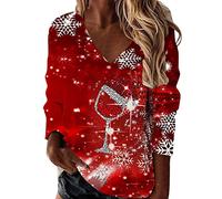 Sweat Femme sans Capuche Sweat Noel Grande Taille, Pull Col V Ample DrôLe VêTement De FêTe Impressions Uniques Col en V LéGer Sportif Basique Blouse Tops Chaud Chic
