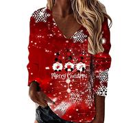 Sweat Femme sans Capuche, Sweat Noel Grande Taille Pull Col V Ample DrôLe VêTement De FêTe Impressions Uniques Col en V LéGer Sportif Basique Blouse Tops Chaud Chic