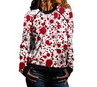 Sweat Femme sans Capuche Sweatshirt Court, Pull Halloween avec Blood De Eclaboussures Col Rond Impression Thriller d'horreur pour Les FêTes De Carnaval Cosplay