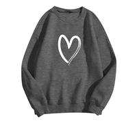 Sweat Femme sans Capuche, Sweatshirt Femme Imprimé Cœur Amour Col en Rond Pull Manches Longues Tops Décontracté Chaud Manteau Basique Haut Chic Adapté À Toutes Les Saisons Doux Streetwear