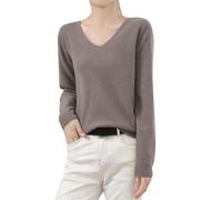 Sweat Femme,Tunique Femme Longue,Women's Winter Knitted Sweater Low Neck V Neck Warm Long Sleeved Solid Color Sweater en Cachemire (Khaki, S)