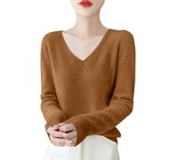 Sweat Femme,Vetement Femme Chic,Women's Autumn and Winter New Line Pure Wool V Neck Solid Color Over Knitted Base Sweater s Légers pour Manches Longues (Brown, XL)