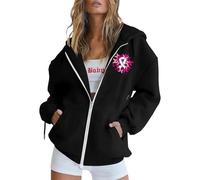 Sweat Femme Vêtements Gilet Ete Cadeau Octobre Rose Hoodie Coupe-Vent Long Automne Avec Poches Zip Up Sweatshirts Zippé Veste Bleu De Chine Femme, Vetement Chic Et Moderne Tailleur D-Le noir XL