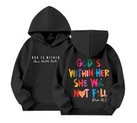 Sweat Fille 14 Ans - Dieu Est en Elle Elle Ne Tombera Pas À Capuche Style Preppy (Black 7-8 Years)