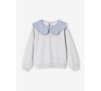 Sweat fille col claudine broderie anglaise gris chiné 3A