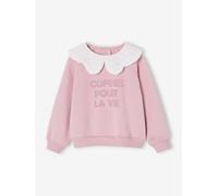 Sweat fille col claudine broderie anglaise rose pâle 12A