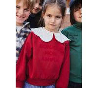 Sweat fille col claudine broderie anglaise rouge 4A