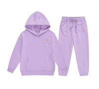 Sweat Fille Décontracté Lettre Imprimé Manches Longues Capuche Sweatshirt Pantalon Jogger Tenue Confortable Deux Pièces pour Hiver Loisirs(Purple, 8-9 Years)