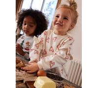 Sweat fille noël coeurs pailletés manches volantées écru 3A