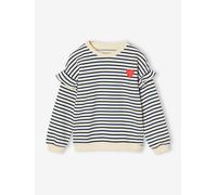 Sweat fille rayé manches à volants marine 12A