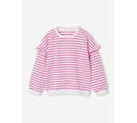 Sweat fille rayé manches à volants pivoine 12A