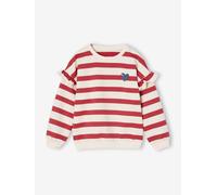 Sweat fille rayé manches à volants rouge 4A