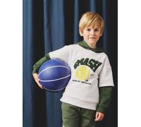 Sweat garçon sport doubles manches motif ballon en relief vert sapin 14A