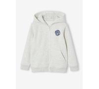 Sweat garçon zippé à capuche motif poitrine blanc chiné 8A