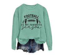 Sweat graphique « Football Is My Favorite Season » pour femme - Tenue de jour de jeu 2025 - Col rond - Manches longues - Cool et mignon - Y2K, Vert, L