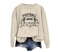 Sweat graphique « Football Is My Favorite Season » pour femme - Tenue de jour de jeu 2025 - Col rond - Manches longues - Cool et mignon - Y2K, beige, XL