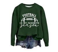 Sweat graphique « Football Is My Favorite Season » pour femme - Tenue de jour de jeu 2025 - Col rond - Manches longues - Cool et mignon - Y2K, vert foncé, XL