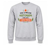 Sweat Gris Chiné Être le meilleur Historien c'est mon super pouvoir | Molleton Gratté 260 g/m² Col Rond Unisexe XS à 5XL | Pull Sweatshirt Hiver Quotidien | Cadeau Homme Femme Anniversaire Noël