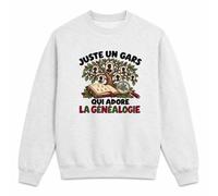 Sweat Gris Chiné Juste un gars qui adore la généalogie | Molleton Gratté 260 g/m² Col Rond Unisexe XS à 5XL | Pull Sweatshirt Hiver Quotidien | Cadeau Généalogiste Homme Femme Anniversaire Noël