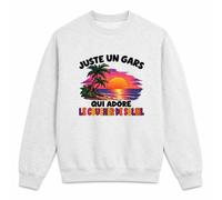 Sweat Gris Chiné Juste un gars qui adore le coucher de soleil | Molleton Gratté 260 g/m² Col Rond Unisexe XS à 5XL | Pull Sweatshirt Hiver Quotidien | Cadeau Rêveur Homme Femme Anniversaire Noël