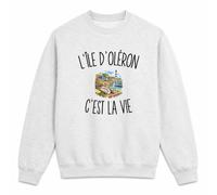 Sweat Gris Chiné L’Île d’Oléron c’est la vie | Molleton Gratté 260 g/m² Col Rond Unisexe XS à 5XL | Pull Sweatshirt Hiver Quotidien | Cadeau Oléronais Oléronaise Homme Femme Anniversaire Noël