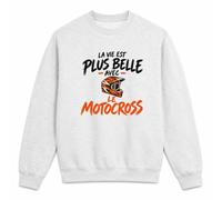 Sweat Gris Chiné La vie est plus belle avec le motocross | modèle 1 | Molleton Gratté 260 g/m² Col Rond Unisexe XS à 5XL | Pull Sweatshirt Hiver Quotidien | Idée Cadeau Motard Motarde Noël Départ