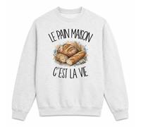 Sweat Gris Chiné Le pain maison c'est la vie | Molleton Gratté 260 g/m² Col Rond Unisexe XS à 5XL | Pull Sweatshirt Hiver Quotidien | Cadeau Boulanger Boulangère Homme Femme Anniversaire Noël