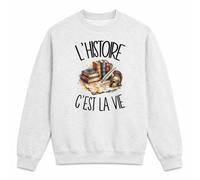 Sweat Gris Chiné L'histoire c'est la vie | Molleton Gratté 260 g/m² Col Rond Unisexe XS à 5XL | Pull Sweatshirt Hiver Quotidien | Cadeau Passionné et Passionnée du Passé Homme Femme Anniversaire Noël