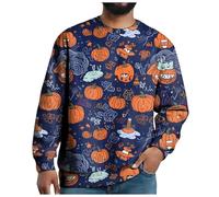 Sweat Halloween Homme sans Capuche Mode Sweatshirt Manche Longue Col Rond Imprimé Squelette, Sweat-Shirt Automne Hiver Citrouille Chat Noir Halloween Graphique Impression Sweatshirt Costumes