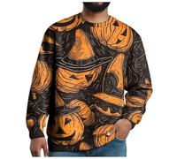 Sweat Halloween Homme sans Capuche Mode Sweatshirt Manche Longue Col Rond Imprimé Squelette, Sweat-Shirt Automne Hiver Citrouille Chat Noir Halloween Graphique Impression Sweatshirt Costumes