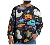 Sweat Halloween Homme sans Capuche Mode Sweatshirt Manche Longue Col Rond Imprimé Squelette, Sweat-Shirt Automne Hiver Citrouille Chat Noir Halloween Graphique Impression Sweatshirt Costumes