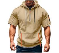 Sweat Homme avec Demie Fermeture Manche Courte Coton Pull à Capuche pour Hommes T Shirts Décontractés Sweatshirt Athlétique Hoodie Basique Chemises de Sport Vêtement de Sport Pas Cher