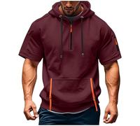 Sweat Homme avec Demie Fermeture Manche Courte Coton Pull à Capuche pour Hommes T Shirts Décontractés Sweatshirt Athlétique Hoodie Basique Chemises de Sport Vêtement de Sport Pas Cher
