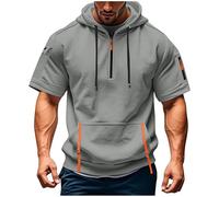 Sweat Homme avec Demie Fermeture Manche Courte Coton Pull à Capuche pour Hommes T Shirts Décontractés Sweatshirt Athlétique Hoodie Basique Chemises de Sport Vêtement de Sport Pas Cher