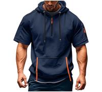 Sweat Homme avec Demie Fermeture Manche Courte Coton Pull à Capuche pour Hommes T Shirts Décontractés Sweatshirt Athlétique Hoodie Basique Chemises de Sport Vêtement de Sport Pas Cher