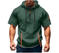 Sweat Homme avec Demie Fermeture Manche Courte Coton Pull à Capuche pour Hommes T Shirts Décontractés Sweatshirt Athlétique Hoodie Basique Chemises de Sport Vêtement de Sport Pas Cher